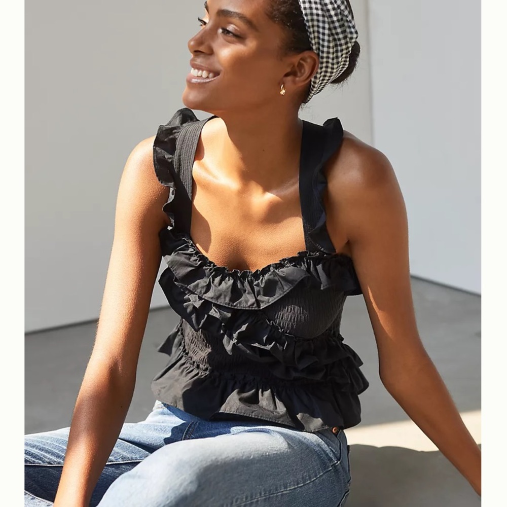 Anthropologie Maeve Smocked Ruffle Tank